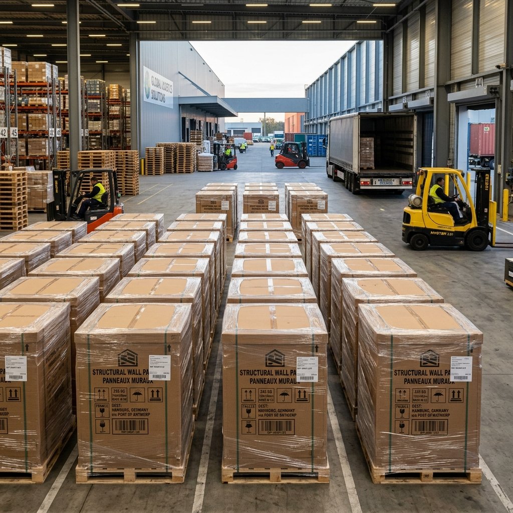 Palletized freight load of wall panels
